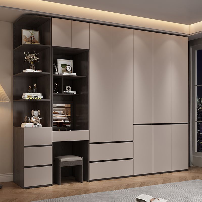 佛山家具衣柜家用卧室分段式平开门简约灰色实木大衣橱25新款柜子