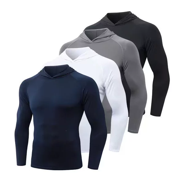 Cross-Border Amazon New Outdoor Quick-Drying Men's Hooded Sweatshirt Aliexpress Sun-Protective Low-Neck Sports Top Dropshipping