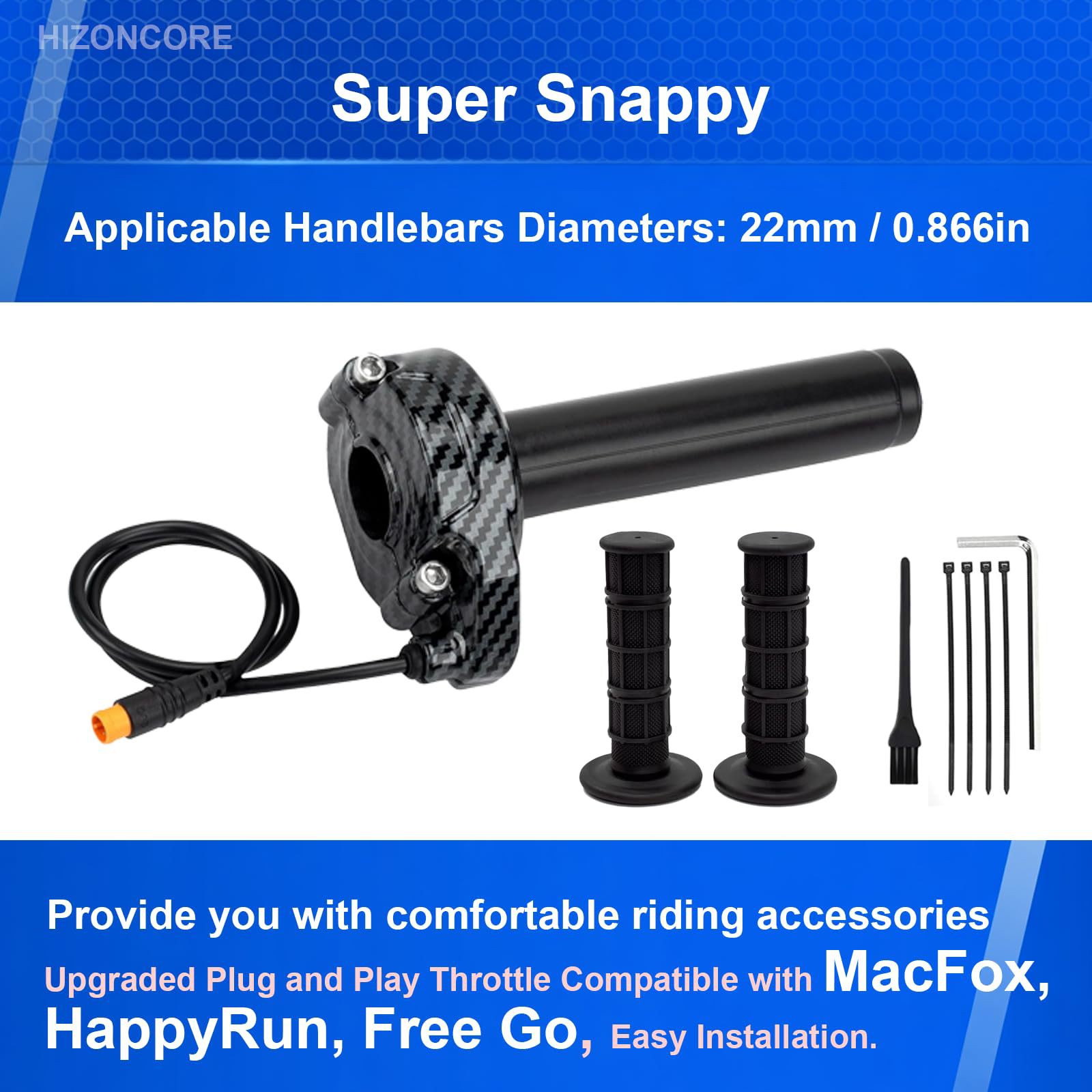 Full-rotation handle throttle for electric bicycles is suitable for Macfox 12V-72V, and also for HappyRun Freego