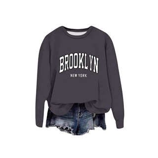 亚马逊 女士长袖圆领印花BROOKLYN NEW YORK轻薄休闲落肩卫衣