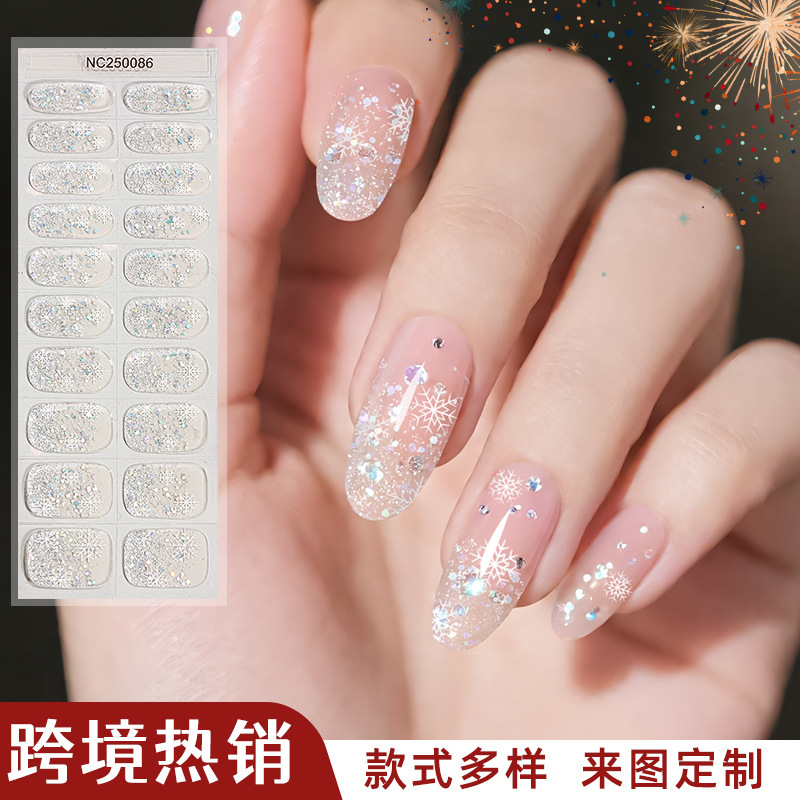 Zhengxiang の新しいオニオンパウダー半透明クリスマススノーフレークジェルネイルステッカーヨーロッパとアメリカのマニキュアジェル半硬化 UV ネイルステッカー|undefined
