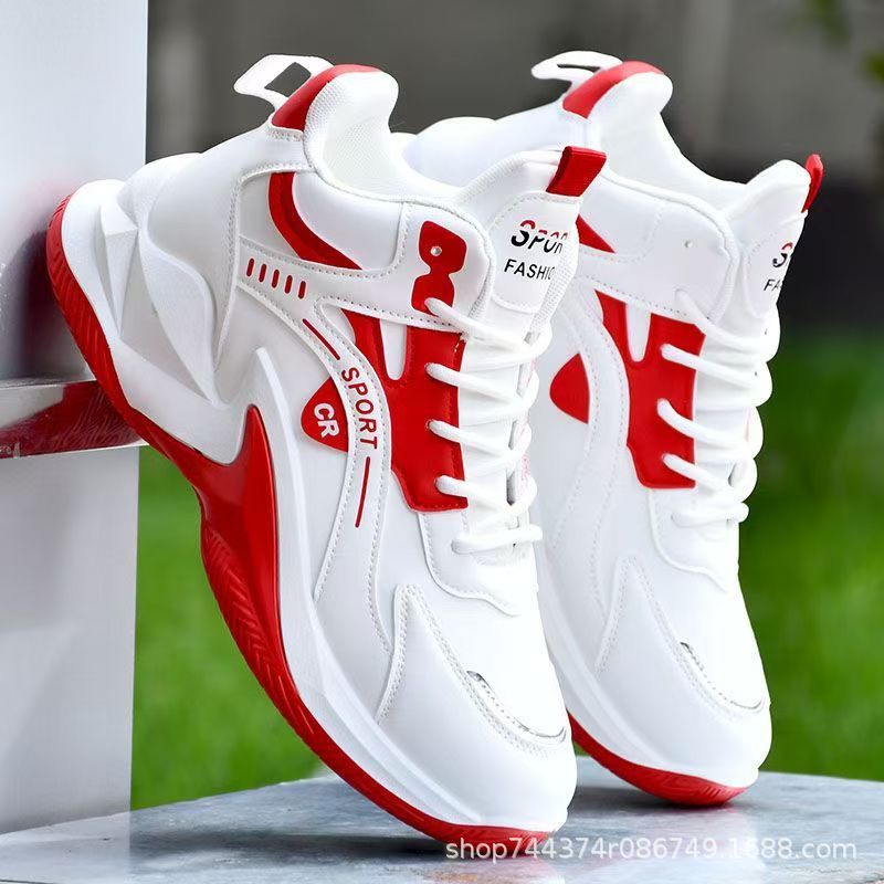 Men's Shoes Autumn and Winter New Leather Waterproof Sports Casual Shoes Thick Sole Non-Slip Wear-Resistant Men's Running Shoes Student Trendy Shoes