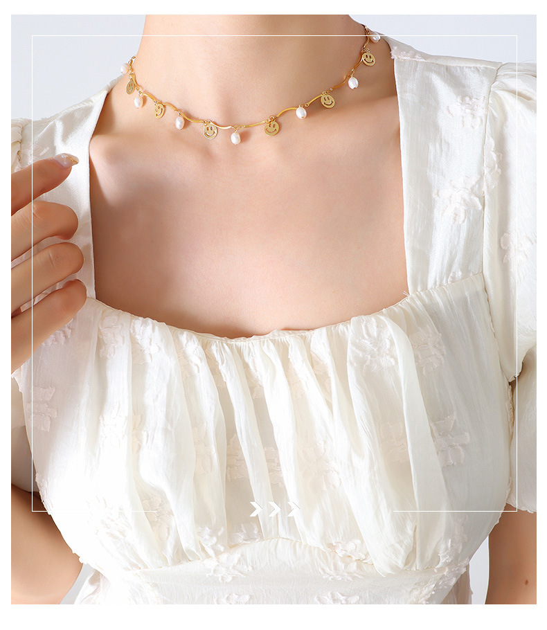 Womenu0027S Fashion Leaf Titanium Steel Choker Plating Pearl Stainless Steel Necklaces