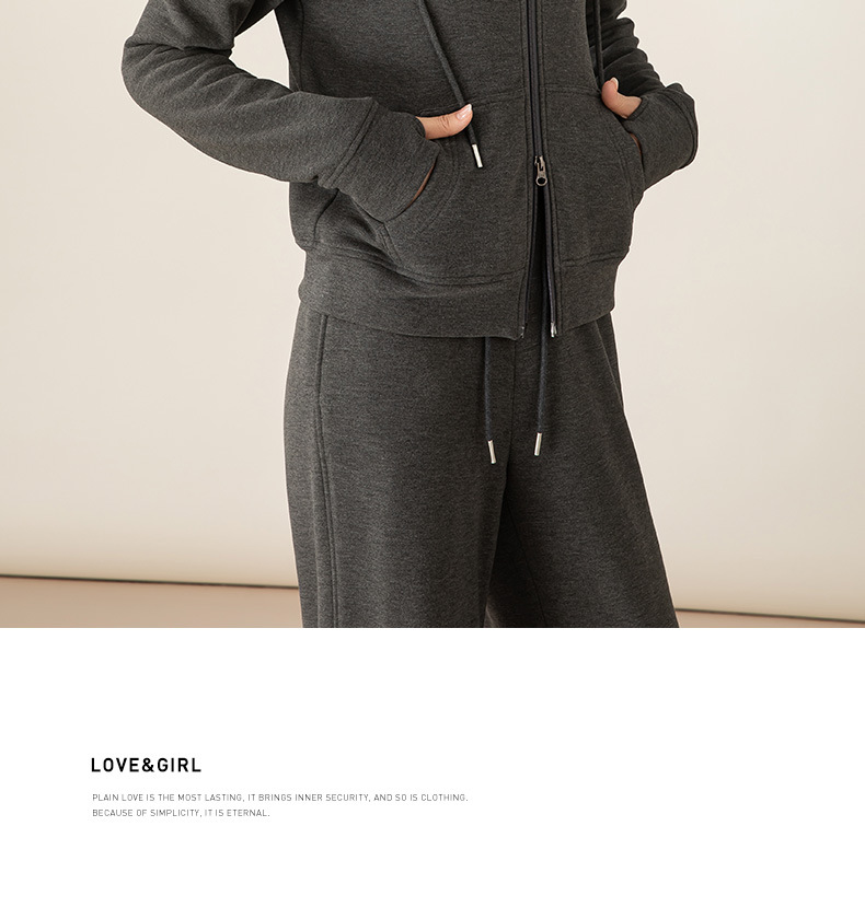 Bộ đồ thể thao nữ hai mảnh giả cashmere mũ trùm dáng rộng phong cách Hàn Quốc — Màu xám (bộ hai món) chi tiết 32