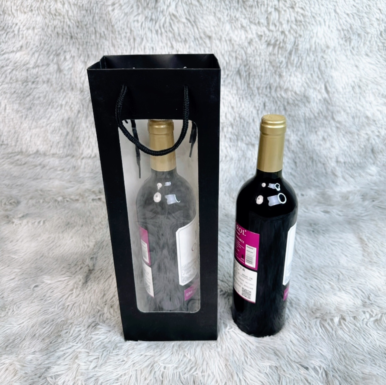 Bolsa de vino con ventana transparente – bolsa de papel kraft con asa para regalo, flores o vino