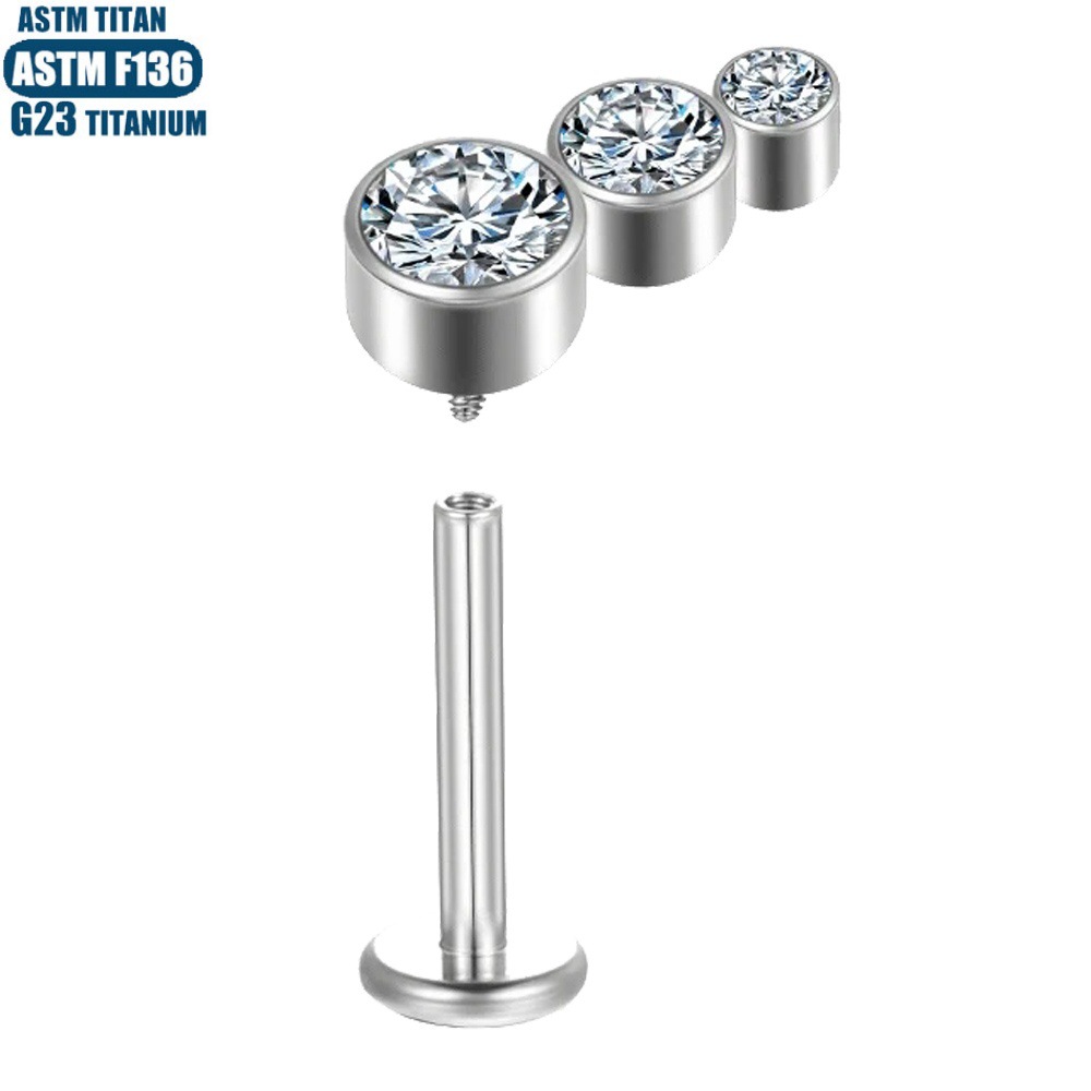 16G labret stud size and finish detail