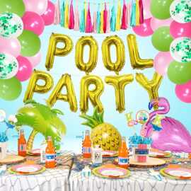 夏日夏威夷pool party主题气球菠萝火烈鸟椰子树流苏气球跨境热卖