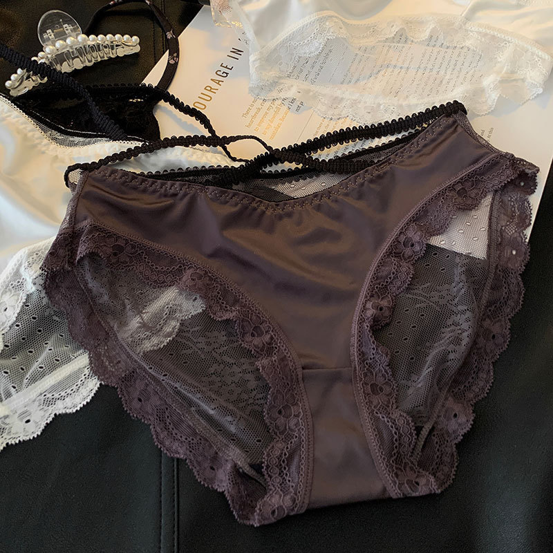 Light Luxury Flowing Satin Panties with a Feminine Touch, High-End Lace French Hollow Cross Mesh Breathable Mulberry Silk Crotch Light Luxury Flowing Satin Panties with a Feminine Touch, High-End Lace French Hollow Cross Mesh Breathable Mulberry Silk Crotch