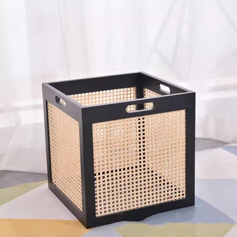 Cesta de almacenamiento de caña personalizada caja de almacenamiento cuadrada de madera maciza decoración del hogar gabinete de almacenamiento de libros organizar cestas de almacenamiento