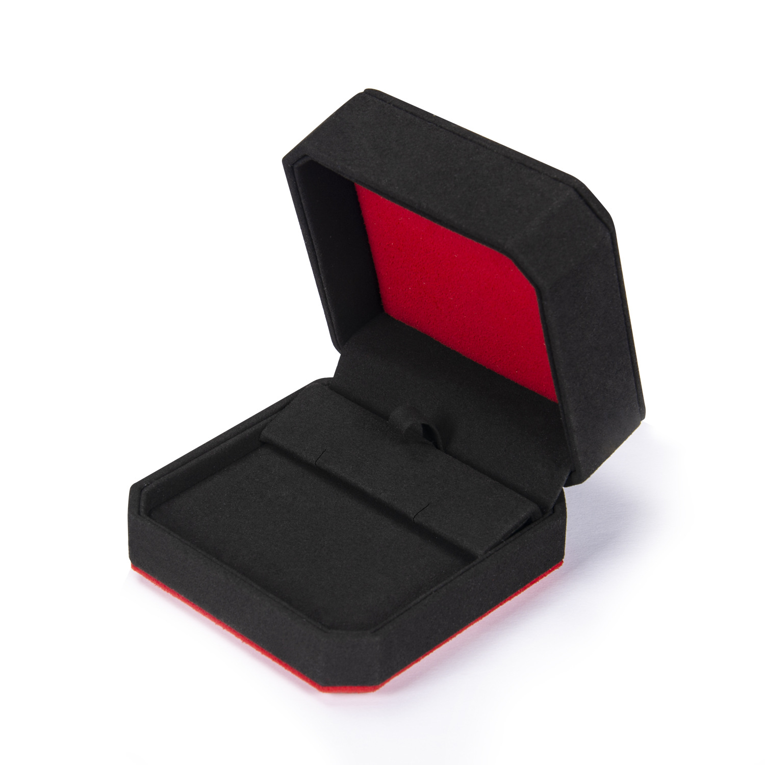 Descuento de fábrica precio al por mayor embalaje de joyería de lujo de alta gama negro rojo microfibra octogonal joyería pulsera collar anillo de bodas caja