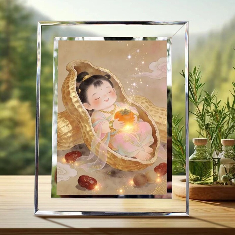 Good Things Happen Peanut Glass Photo Frame Display Stand High-Definition Wedding and Fertility Decoration Painting with Good Meaning for Good Pregnancy, Gift for Friends