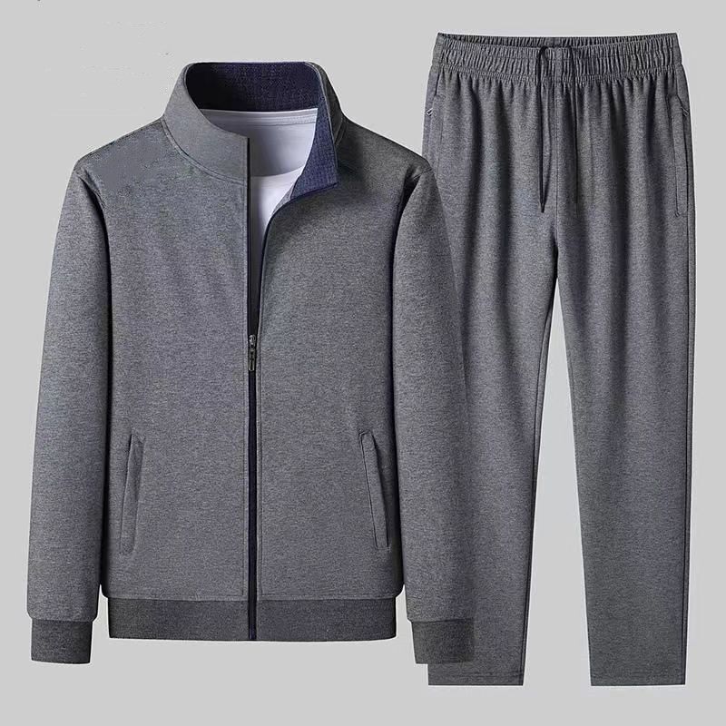 Casual Sports Suit for Men in Autumn and Winter, Stand-Up Collar Cardigan Jacket and Velvet Versatile Trousers, a Two-Piece Set