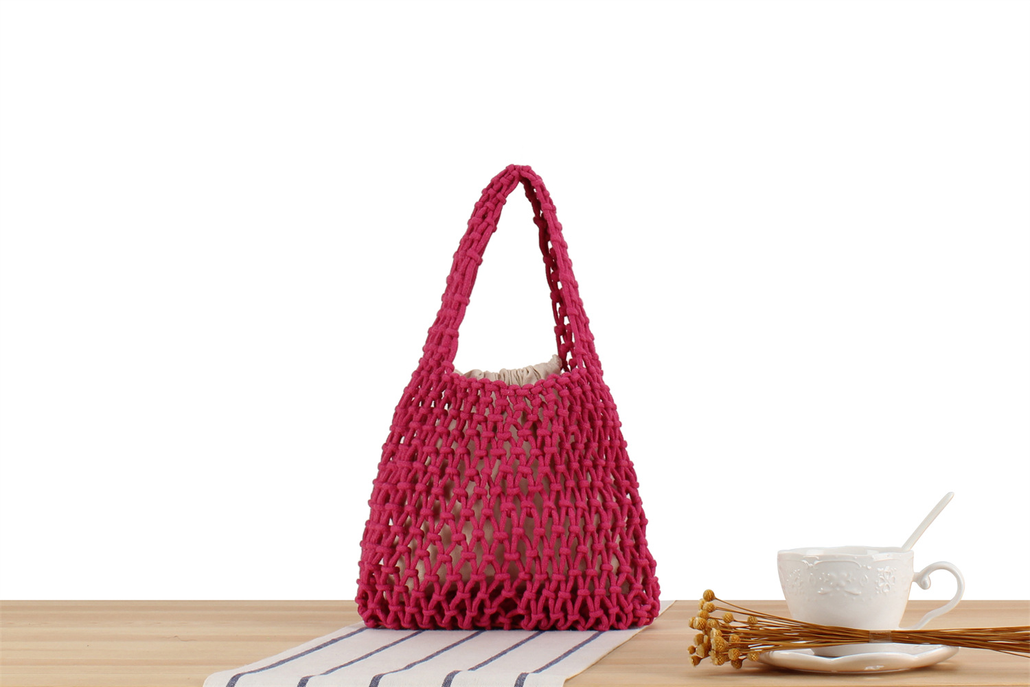 Borsa a tracolla in corda di cotone intrecciata stile macaron_voghion.com