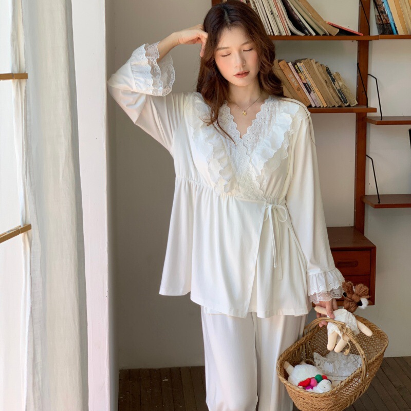 [Ready Stock 2673-1] Thickened Modal Confinement Clothing Maternity Suit Lactation Maternity Clothing Pregnancy Pajamas