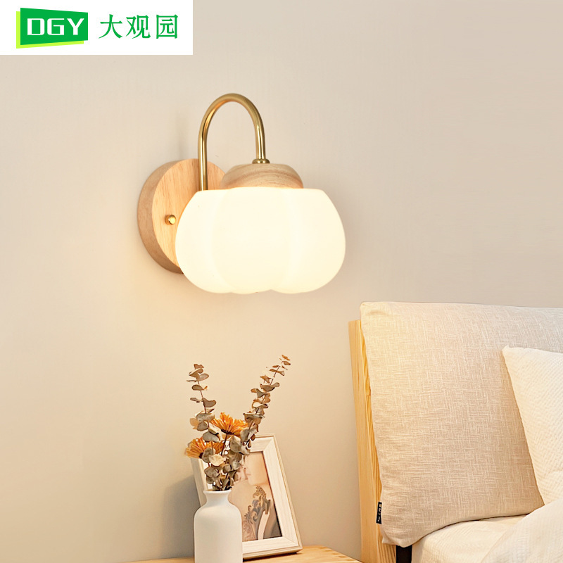 Gran vista lámpara de pared del dormitorio lámpara de cabecera de cama de viento crema de fondo de la sala de estar lámpara de pared de madera de estilo japonés nueva lámpara de algodón L271