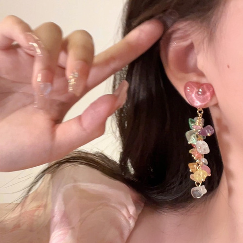 Ins style colorful love tassel earrings for women, high-end, light luxury, long earrings, dopamine versatile new earrings
