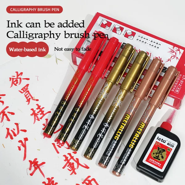 Lotto Primary and Secondary School Students Soft Tip Writing Pen Pen-Style Beauty Pen Practice Calligraphy Pen Set Practice Calligraphy Can Add Ink