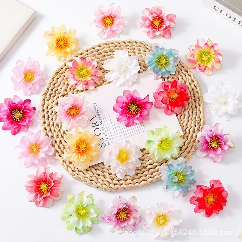 Simulated Peony Flower Head Silk Flower Plum Flower Head Decorative Headdress DIY Handmade Fake Flower Material Simulated Flower Head