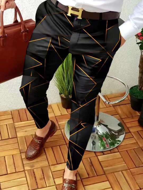 2023 estación independiente transfronteriza europea y americana nuevo patrón casual de los hombres impreso Mediados de cintura traje casual pantalones micro pantalones elásticos