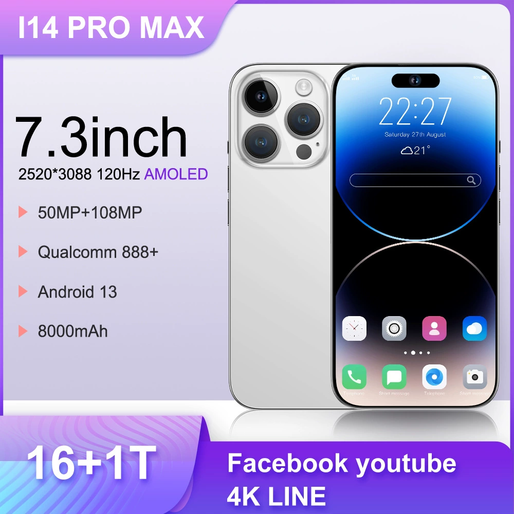 Смартфон i14ProMax 4G, 16+1Т, 7.3-дюймовый крупный экран, датчик отпечатка