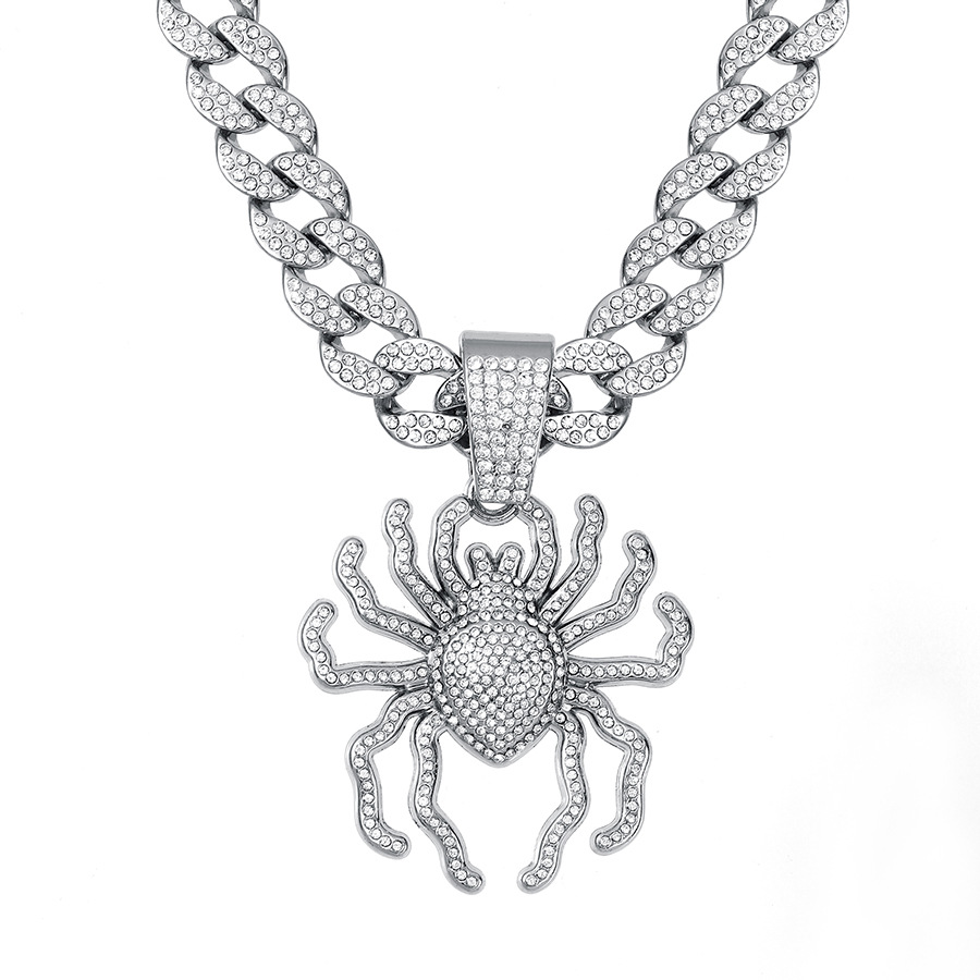 Spider Pendant Cuban Chain Necklace With Full Diamond Detailing_voghion.com