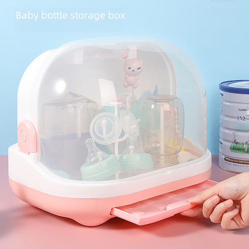 Portable Baby Dustproof Formula Organizing Storage Box Large Tableware Drain Drying Rack Baby Bottle Storage Cabinet