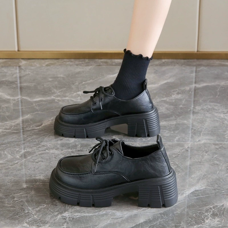 Корейская версия дикого толстого дна, увеличенная маленькая кожаная обувь в британском стиле