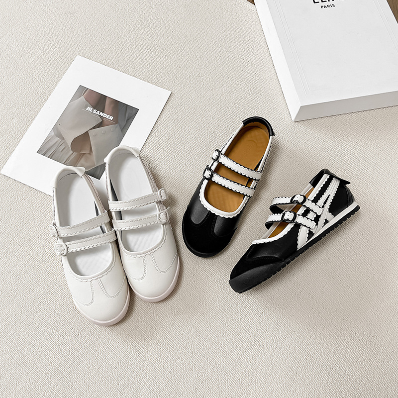 Cowhide Version~Japanese-Style Flat Ballet Shoes with a Single Strap for Women, 2026 New Model, Genuine Leather Shallow Casual Mary Jane Shoes