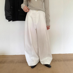 广州十三行2025秋韩系休闲宽松遮胯纯棉立体剪裁弯刀长裤女02847