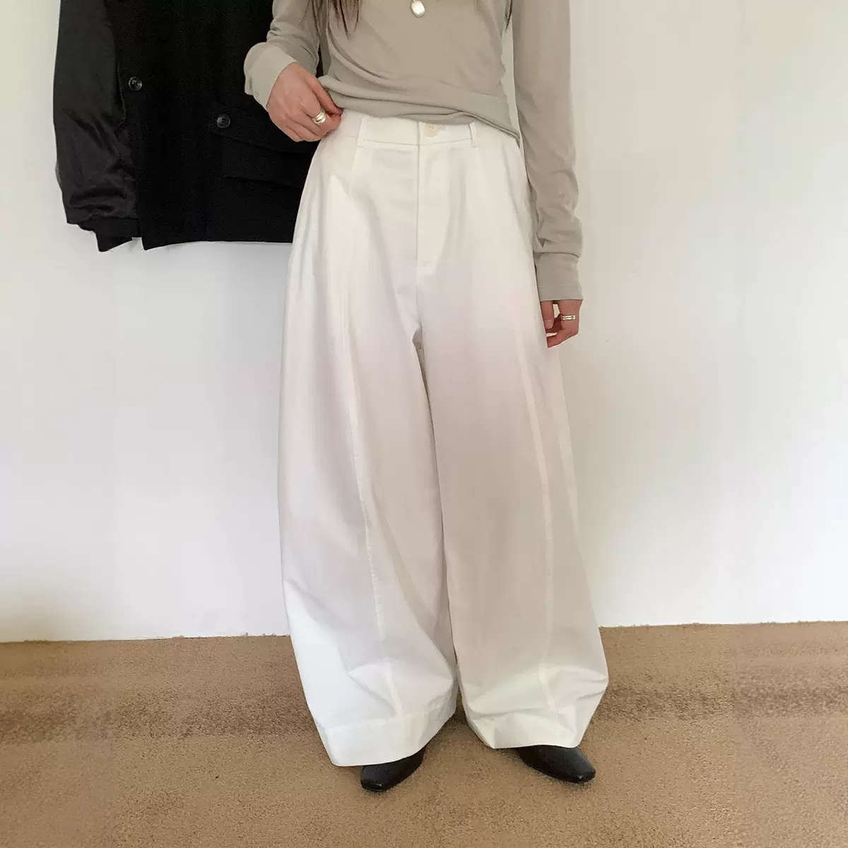 广州十三行2025秋韩系休闲宽松遮胯纯棉立体剪裁弯刀长裤女02847