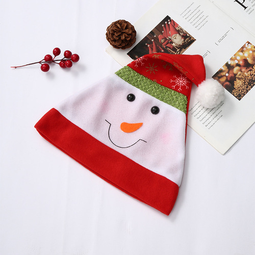 Christmas decorations, plush Christmas hat, snowflake Santa reindeer cartoon Christmas hat, cross-border Christmas hat batch