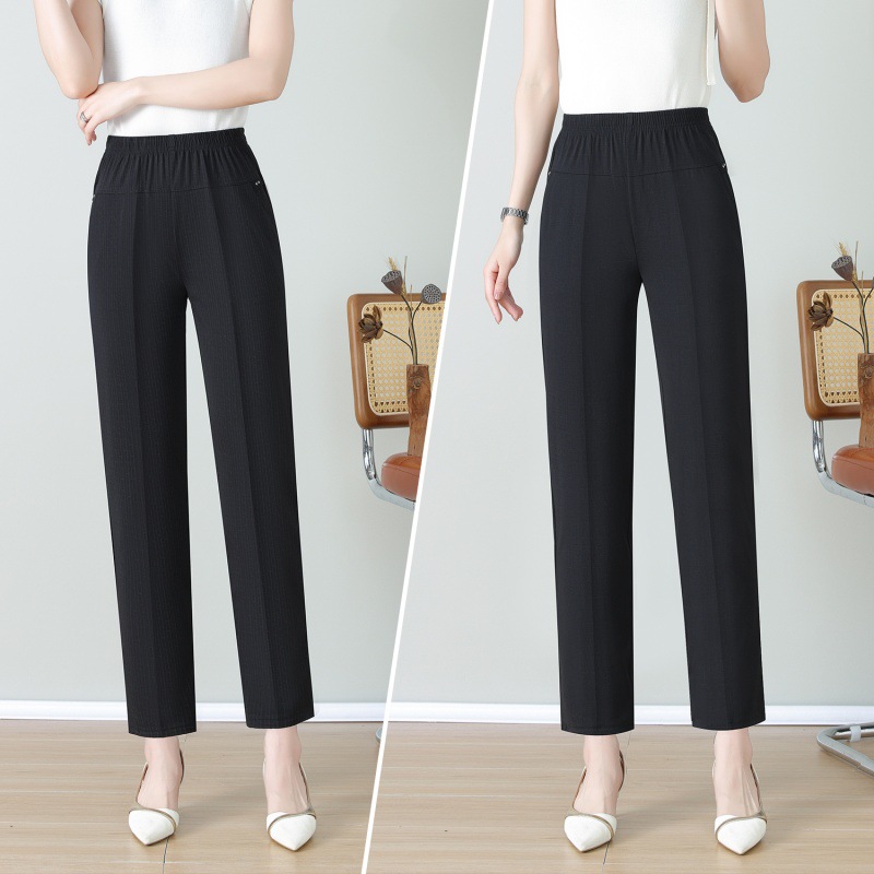 Nine-point Mom's Middle-aged and Elderly Straight Leg Pants Children's 2024 Summer Thin Large Size Loose Elastic Waist Grandma Pants
