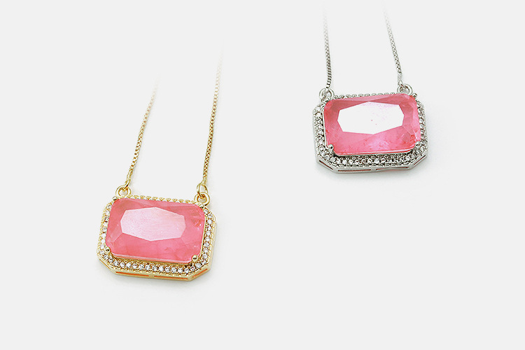 Gold Color Fashion Pink Pendant Gold-plated Copper Necklace Wholesale Nihaojewelry