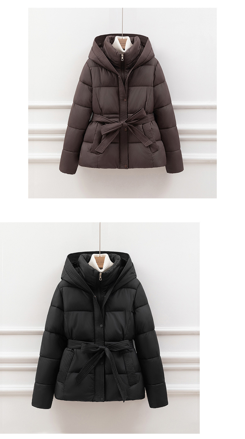 Hooded Neckline Women's Simple Style Solid Color Pocket Zipper Coat Cotton Clothes