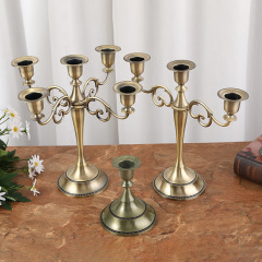 2022新款創意設計金屬燭台歐式微奢復古桌面對燭擺件水果盤蠟燭台