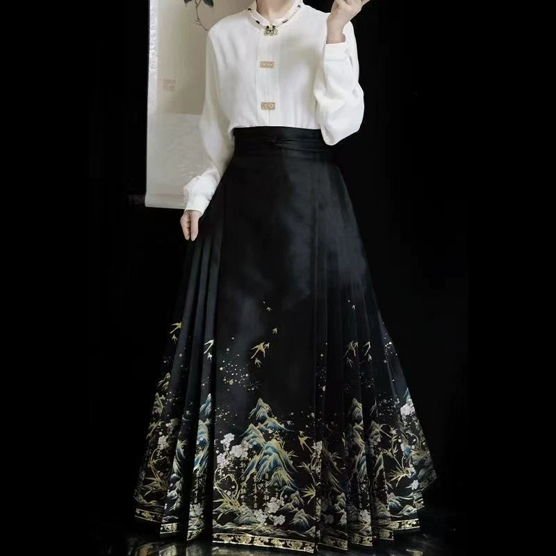 [Коллекция из 2066 человек] Новая женская одежда в китайском стиле для маленьких людей, топы и рубашки в стиле Мин, утягивающие костюмы с юбкой в ​​виде лошади, династия Хань.