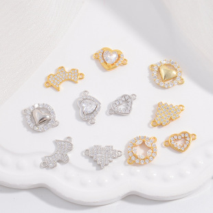S925 silver inlaid zirconium heart-shaped love hand connector simple mini pony heart double hanging connection accessories SV8