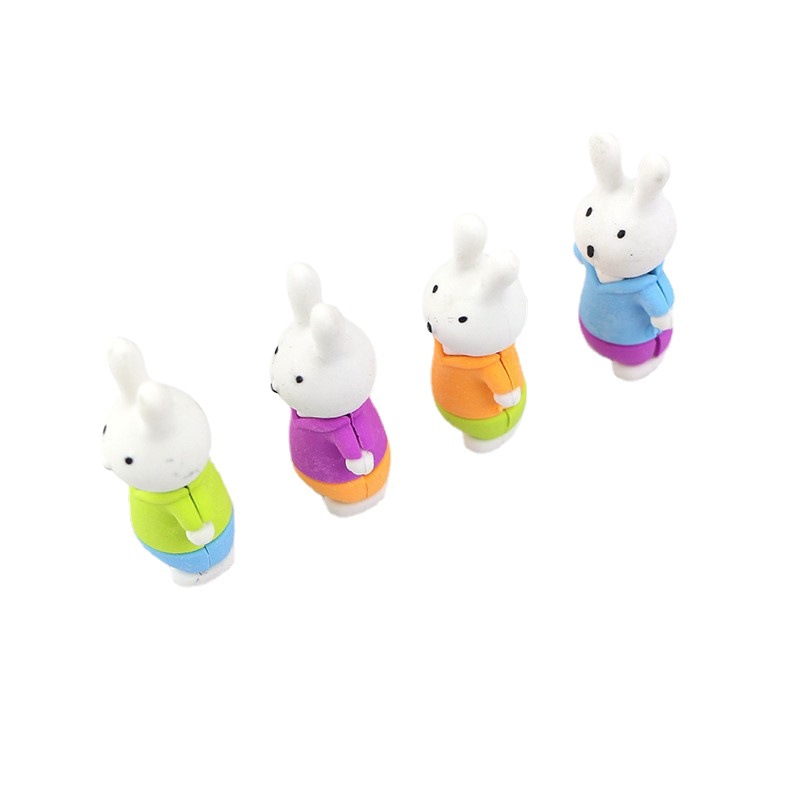 Borradores de conejo de orejas largas al por mayor, borradores de animales tridimensionales de dibujos animados, útiles escolares prácticos, regalos para estudiantes de primaria.