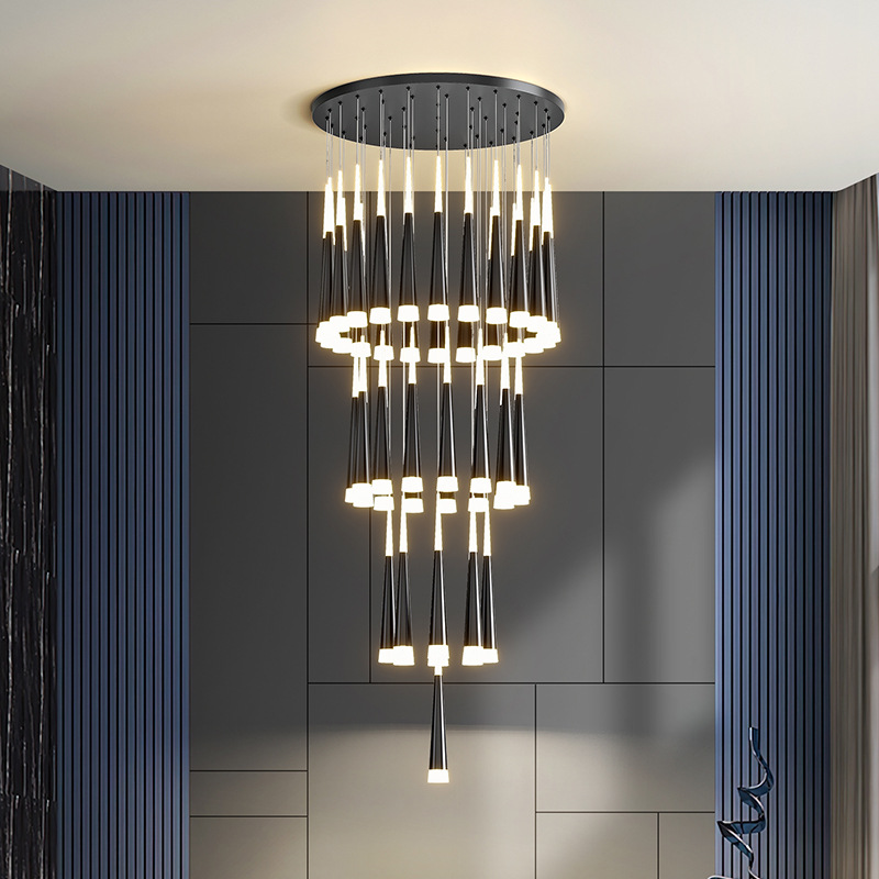 Lámparas de la sala de estar dúplex lámpara creativa larga comedor de invitados simple elegir tamaño de lámpara principal moderna dúplex edificio vacío villa