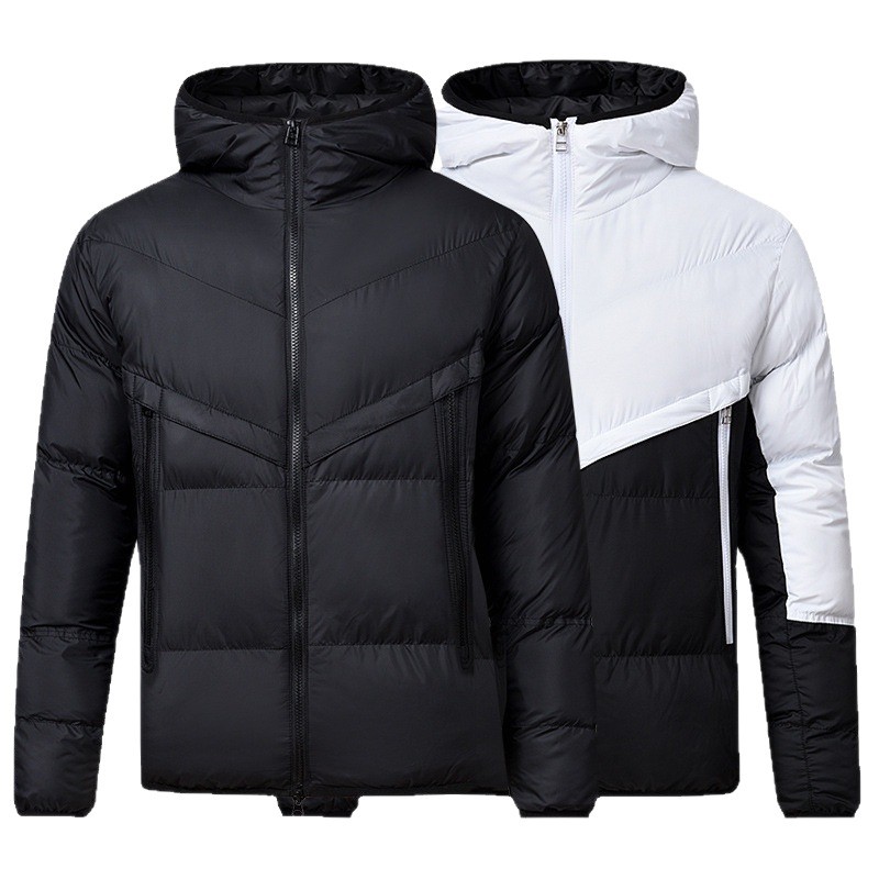 High-end Coat, Winter Warm Solid Color Hooded Trendy Jacket, Men's Casual Sports Down Cotton Thickened Coat_voghion.com