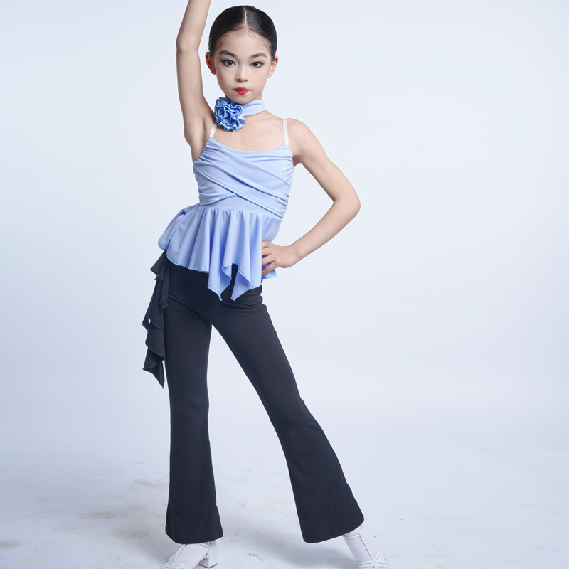 FAZ 子供用ラテンダンスパフォーマンス服ラテンダンストレーニングパンツ子供用ラテンダンス服女の子練習服セット|undefined