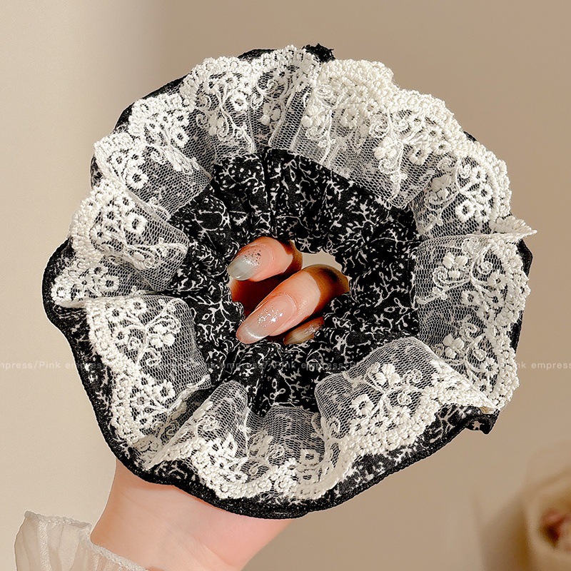 2026 nuevo estilo coreano super grande anillo de pelo intestino grande niñas de alto nivel de sensación de cabello de flores cuerdas de cabello de cordón de goma adornos para el cabello