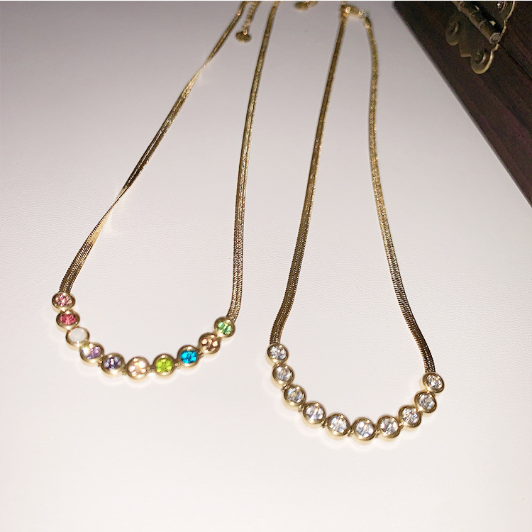 Wholesale Simple Style Round Titanium Steel Zircon Necklace_colorza_5