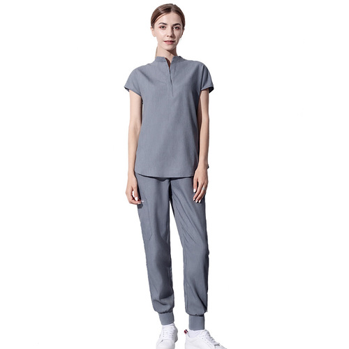 Short-sleeved scrub top high-end nurse uniform women's split set dental doctor workwear men's elastic surgical gown