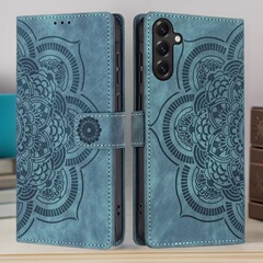 Samsung S25edge 携帯電話ケース S24 S22 エンボスマンダラフラワーレザーケース A56 フリップ A34 保護ケースに適しています。