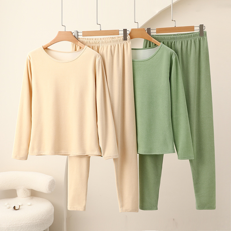 대형 열 속옷 여성의 가을과 겨울 기모 두꺼운 벨벳 난방 가을 의류 바지 캐시미어베이스 세트