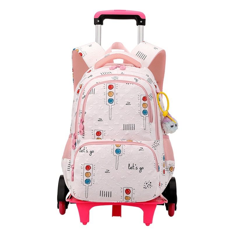 Mochila escolar con ruedas de gran capacidad con dibujos animados de pez natural para niñas de primer grado de primaria, niños de dos y tres años