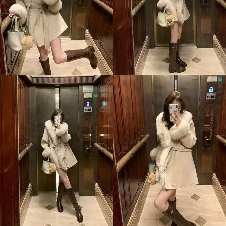 【sheii苏茵茵】战靴~圆头锁扣加绒粗跟高筒靴女骑士靴金属装饰|undefined