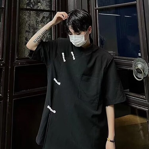Source manufacturer New Chinese style, national style, men's style, plate button, Tang suit, China style, high-end, Zhongshan suit, Taoist robe, short-sleeved shirt