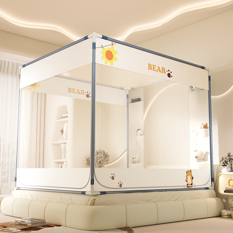 Verano cama mosquiteros de bolsillo tipo anti-mosquitos dibujos animados dormitorio tres puertas de cremallera antipolvo sin instalación soporte grueso